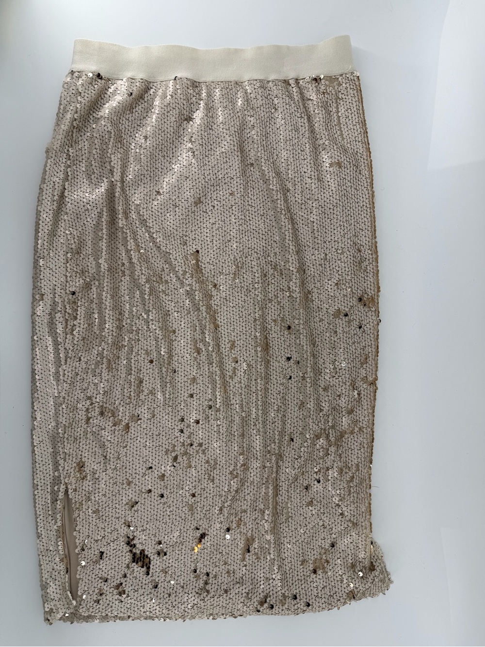 On Twelfth Champagne Gold Sequin Midi Skirt with Side Slit Size S - Picture 4 of 5